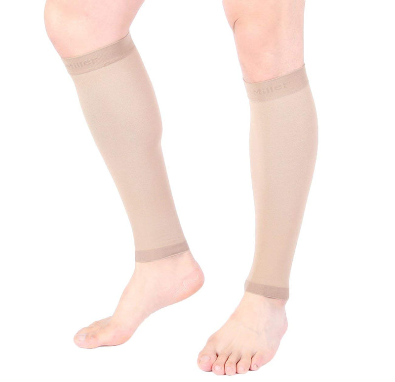 [Australia] - Doc Miller Calf Compression Sleeve Men and Women - 20-30mmHg Shin Splint Compression Sleeve Recover Varicose Veins, Torn Calf and Pain Relief - 1 Pair Calf Sleeves Tan Skin Color - Large Size 