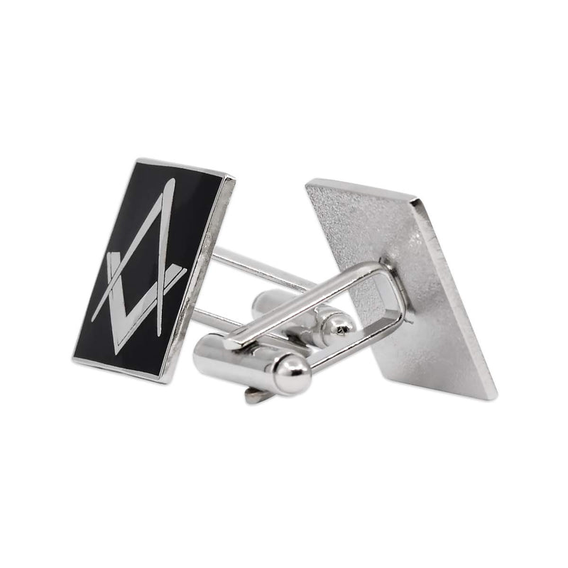 [Australia] - Square & Compass Square Masonic Cuff Link Pair - [Black & Silver][3/4'' Square] 