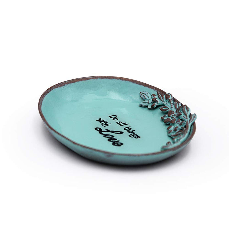 [Australia] - LARAINE Jewelry Dish Display Trinket Tray Oval Bowl Home Decorative Organizer Gift Necklace Earring Rings Holder Storage 3.1"×2.5"×0.4" (Oval Blue) Oval Blue 