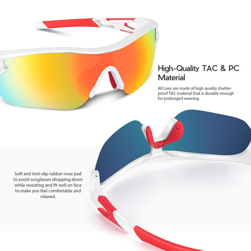 [Australia] - Polarized Sports Sunglasses for Men Women Youth Baseball Cycling Running Driving Fishing Golf Motorcycle TAC Glasses UV400 White Red 