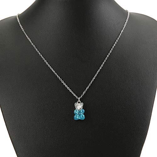 [Australia] - RUIZHEN Mix Multi-Color Resin Gummy Bear Pendant Necklace Stainless Steel Chain blue 