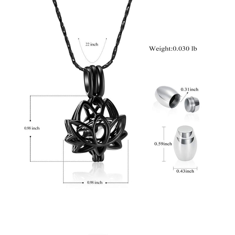 [Australia] - Imrsanl Cremation Jewelry for Ashes - Lotus Flower Ashes Pendant Necklace with Mini Keepsake Urn Memorial Ash Jewelry Black 