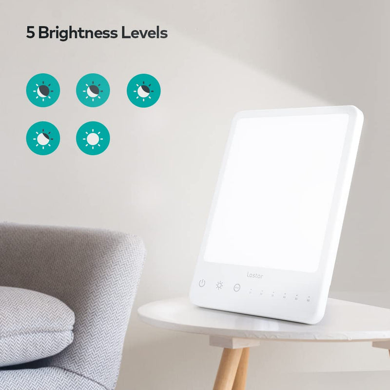 [Australia] - Light Therapy Lamp, LASTAR UV Free 10000 Lux Sun Lamp with 10-60 Minutes Timer Function, 5 Adjustable Brightness Levels, Touch Control, Sunlight lamp LED for Seasonal Sunlight Changes and Winter Blue A-white 