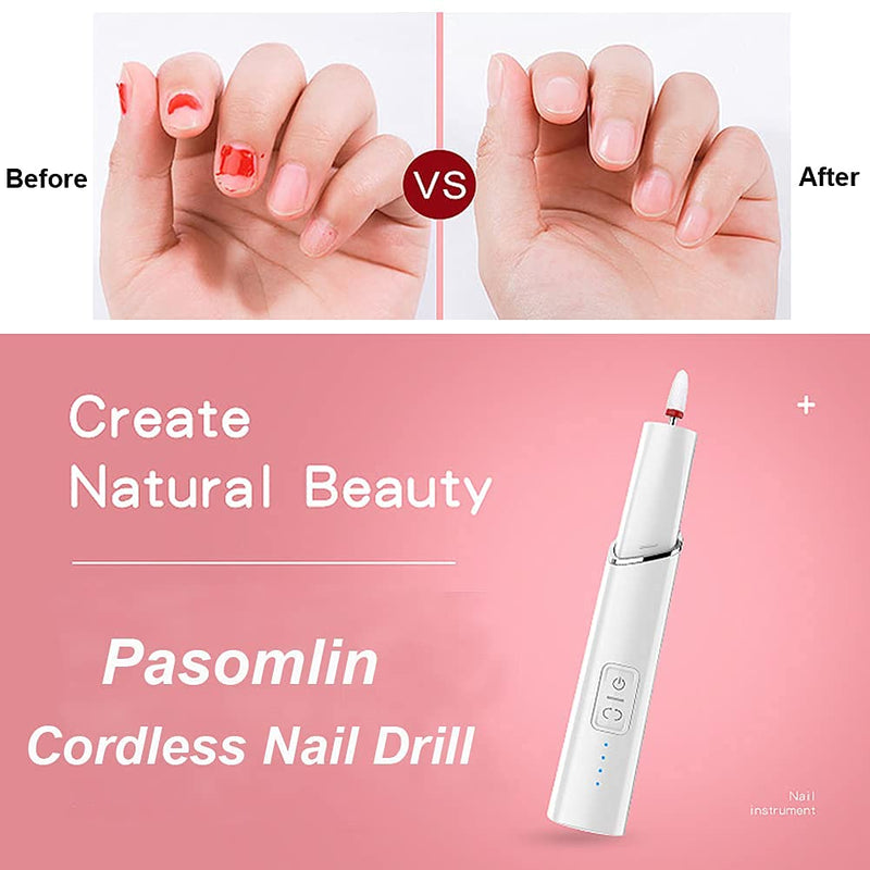 [Australia] - Cordless Nail Drills for Acrylic Gel Nails, Pasomlin Electric Nail Drill Machine USB Type,Professional Manicure Pedicure Polishing Drill Kit for Home Salon Use,White 