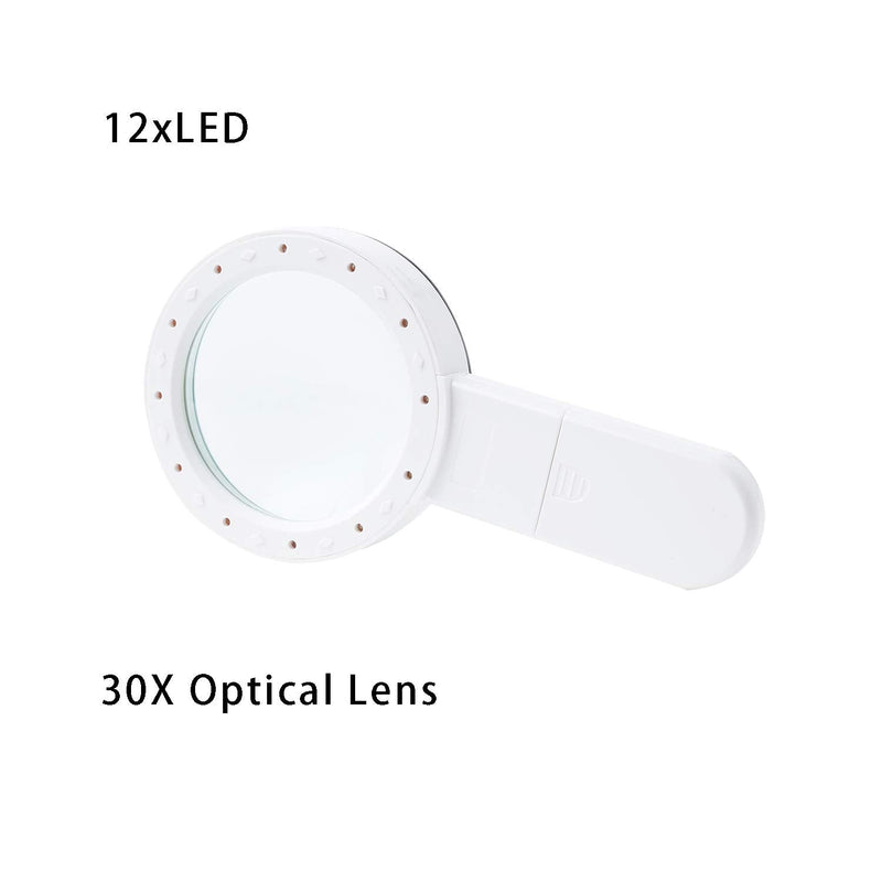 [Australia] - Optical Magnifier with 12 LEDs 30X Magnification Effect Double Optical Glass Lens Best Gifts for Seniors, Parent, Grandparent- Multifunctional Magnifier for Reading Newspaper, Crafts, Coins, Maps 