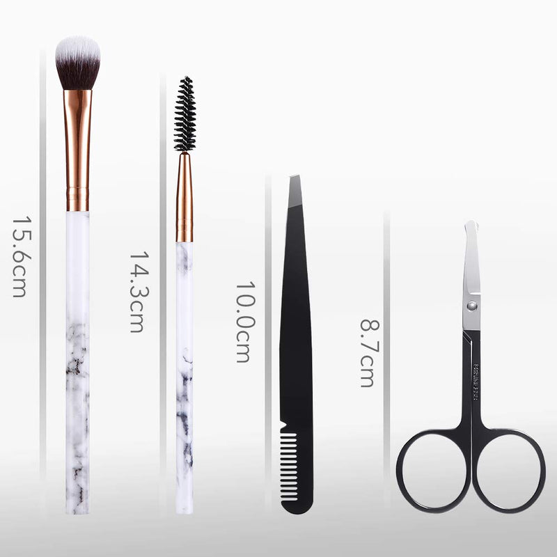 [Australia] - Makeup Brushes DUAIU 16Pcs Premium Synthetic Eyeshadow brushes Eyebrow Eyeliner Blending Marble Handle Brushes sets with Pink Cosmetic Bag Eyebrow Tweezers Nose Scissors 