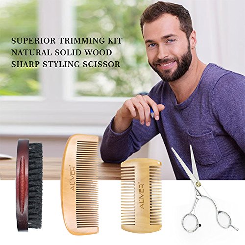 [Australia] - Upgraded Beard Growth Grooming & Trimming Care Kit for Men 6 PCs with Beard Brush, Beard Comb, Organic Beard Oil(30ml), Mustache Balm(30g), Professional Mustache Scissors for Styling Shaping & Growth 