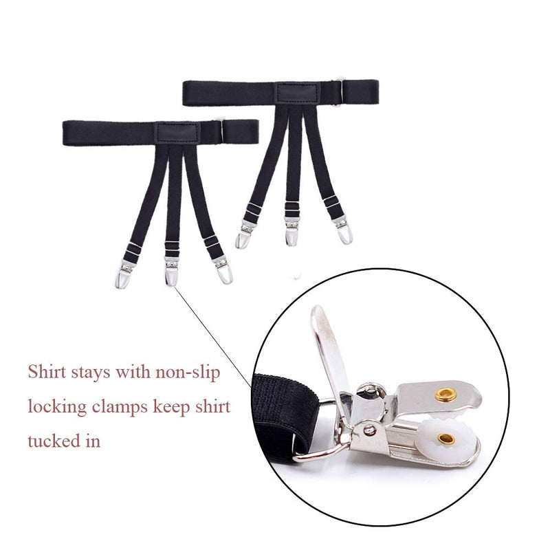 [Australia] - Mens Shirt Stays Shirt Holder Straps Adjustable Elastic Suspenders Garters with Non-slip Locking Clamps Upgraded Version Black-1 