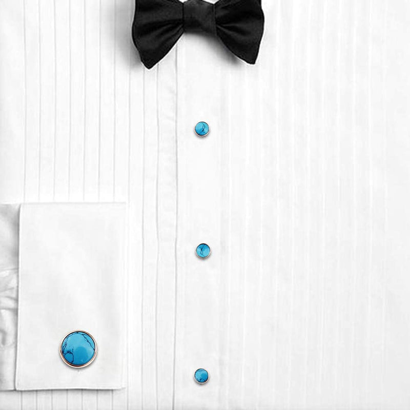 [Australia] - HAWSON Fashion Mother-of-Pearl Tuxedo Shirt Button and Cufflink Set, Specially Designed for Wedding Business 4002911 Turkey Stone 