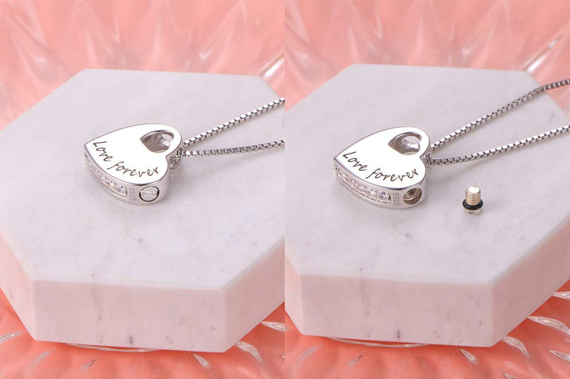 [Australia] - JZMSJF 925 Sterling Silver Memorial Urn Heart Necklace Love Forever Mom Dad Grandmother/father Pet Cremation Pendant Jewelry for Ashes 