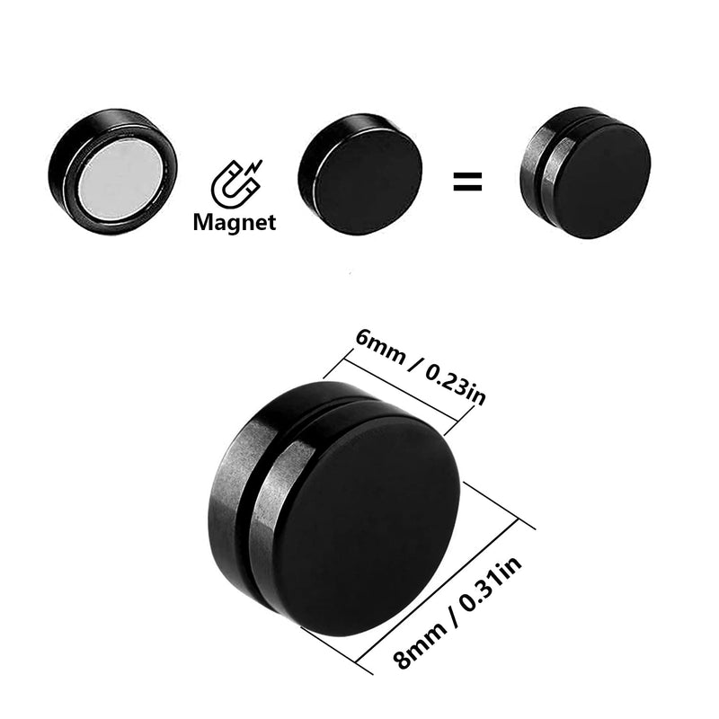 [Australia] - Zeayebsr 5 PCS Strong Magnetic Earrings for Man Woman Fake Clip Non Pierced Stud Earrings Hypoallergenic 8mm Diameter（-） 