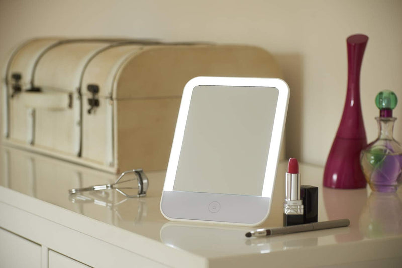 [Australia] - Auraglow Makeup Shaving Vanity Touch Screen LED Light Up Mirror, USB Rechargeable, Free Standing, Portable & Dimmable, Daylight White 