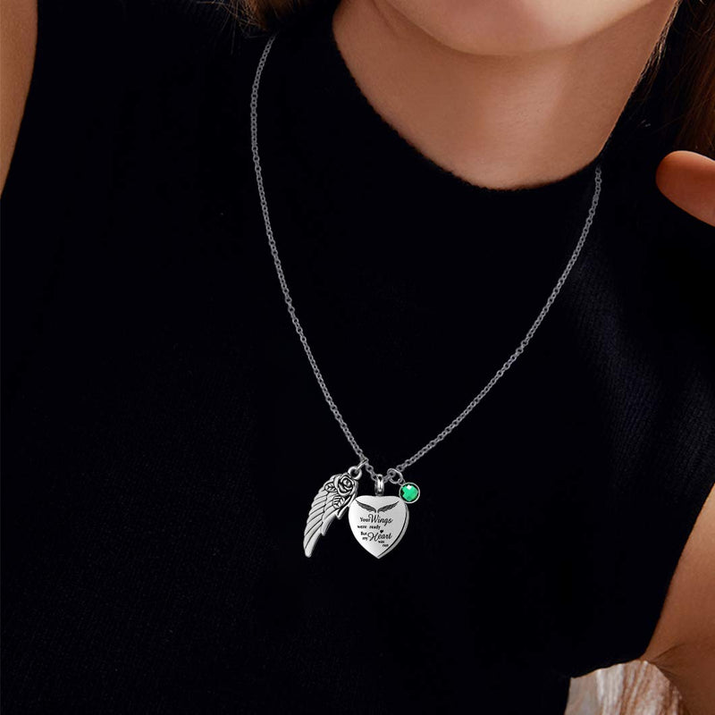 [Australia] - YSAHan Heart Cremation Urn Necklace for Ashes Angel Wing Memorial Pendant with 12 Birthstones Stainless Steel Keepsake Jewelry Jul 