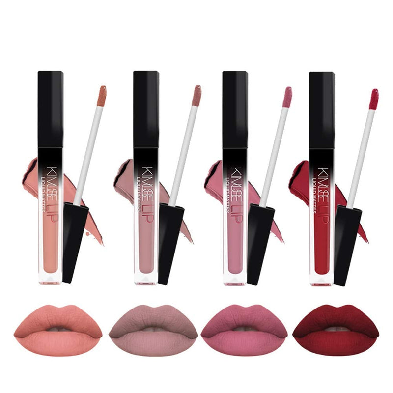[Australia] - 4pcs / set Matte Velvety Lip Gloss Set, Matte Long Lasting Makeup Liquid Lipstick, Unfading Lip Makeup Cosmetic Lipstick Kit 