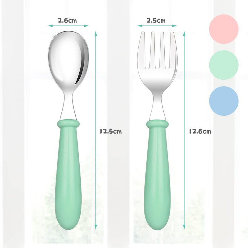 [Australia] - Vicloon Baby Fork and Spoon, 3 Set/6 PCS Toddler Utensils Spoons Forks Tableware Set, Toddler Utensils Stainless Steel Baby Forks and Spoons, Baby Feeding Cutlery Utensils Weaning Spoons for Kids Blue/Green/Pink 