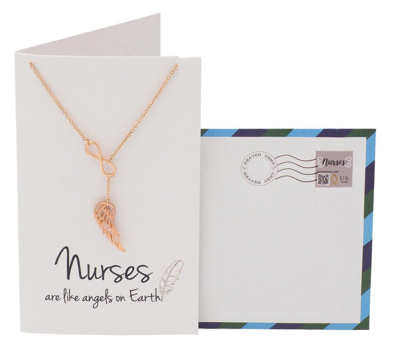 [Australia] - Quan Jewelry Nurse Necklace, Infinity Angel Wing Pendant Charm, Gift for Nurses, Rose Gold Tone 