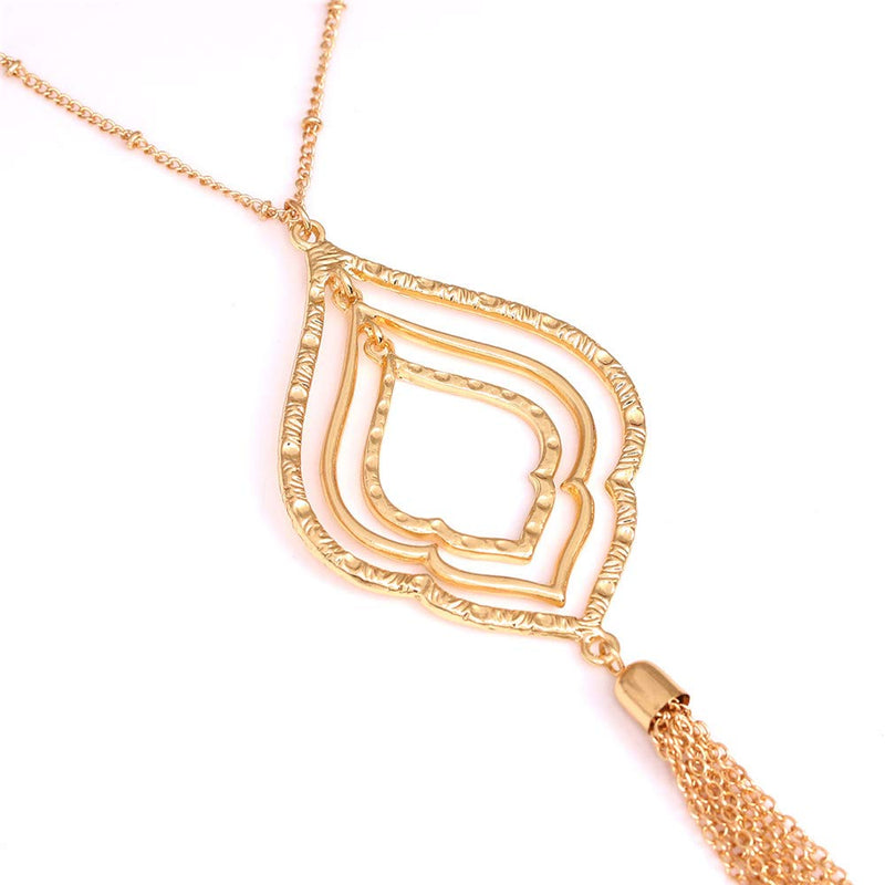 [Australia] - Long Necklaces For Woman - Hollow Out Layered Drop Necklace Y tassel necklace Statement Pendant A Gold 