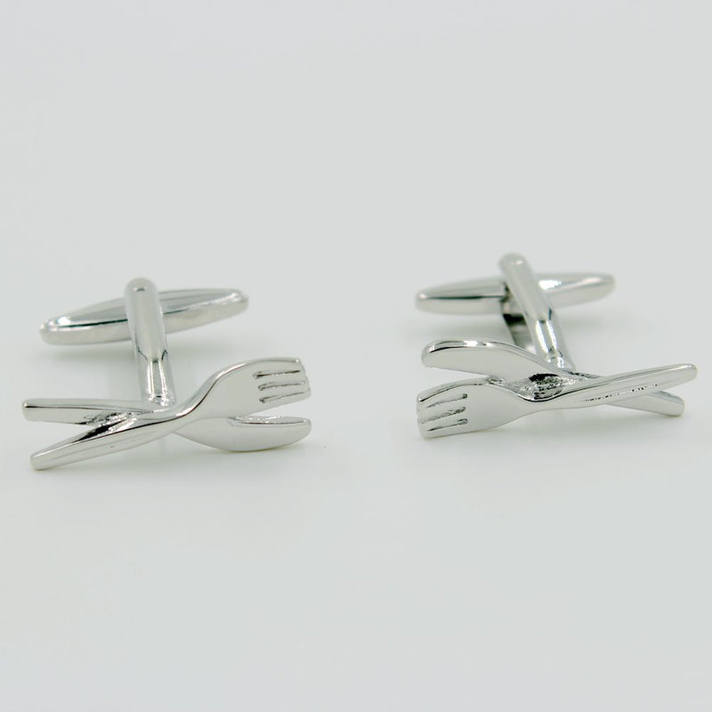 [Australia] - Funny Spoon Knife and Fork Cutlery Silver Cufflinks for Cook or Man Style2 