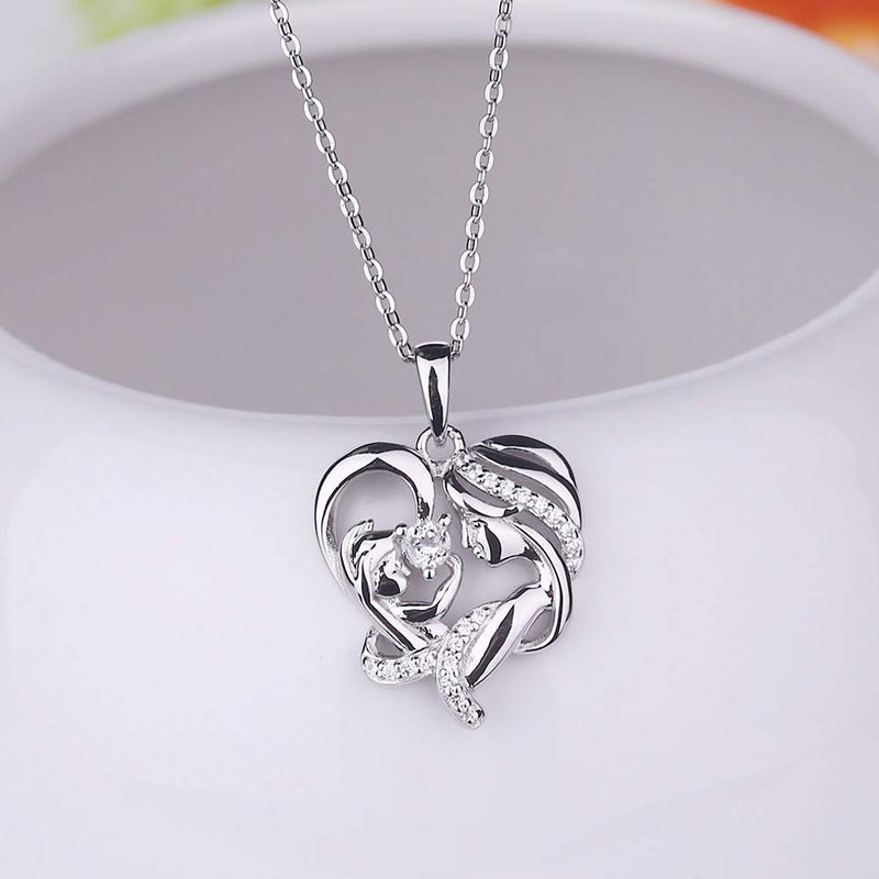 [Australia] - JO WISDOM 925 Sterling Silver Mother and Child Love Heart Necklace for Mom White 