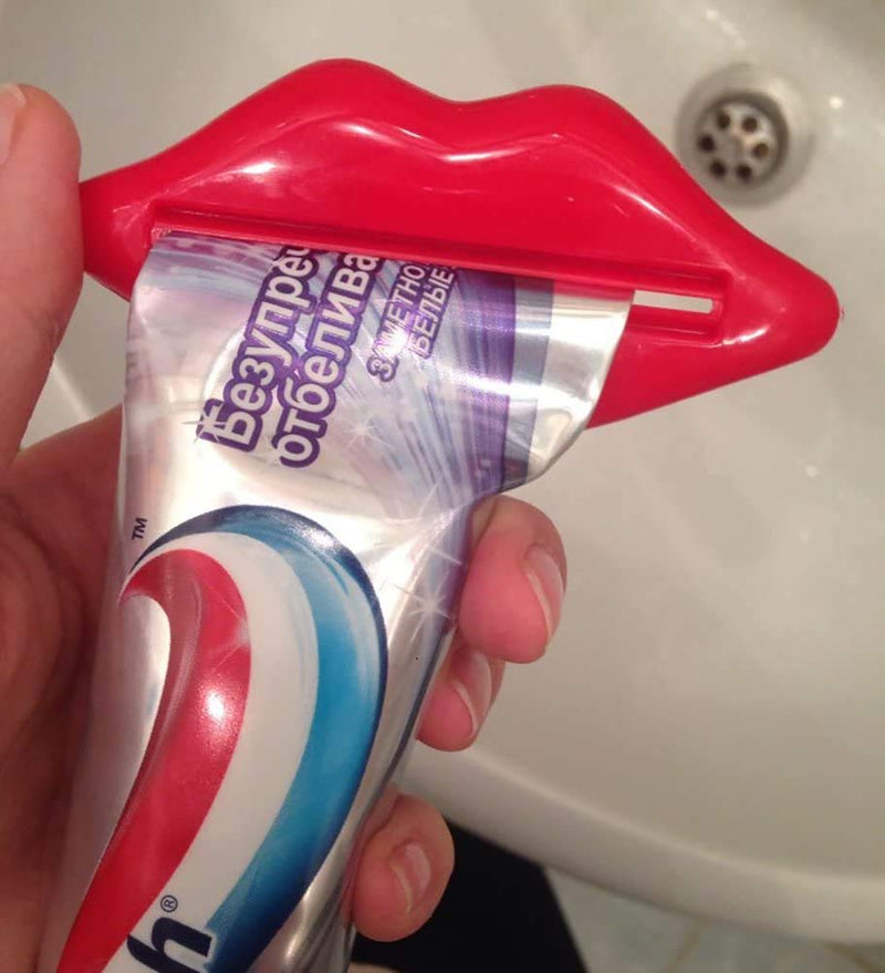 [Australia] - Toothpaste Squeezer, Set of 4 Daily Life Tube Dispenser Tools, Pink and Red Lip Shaped, Plastic Toothpaste Squeezer Cremes Cosmetic Gels Press Tool 