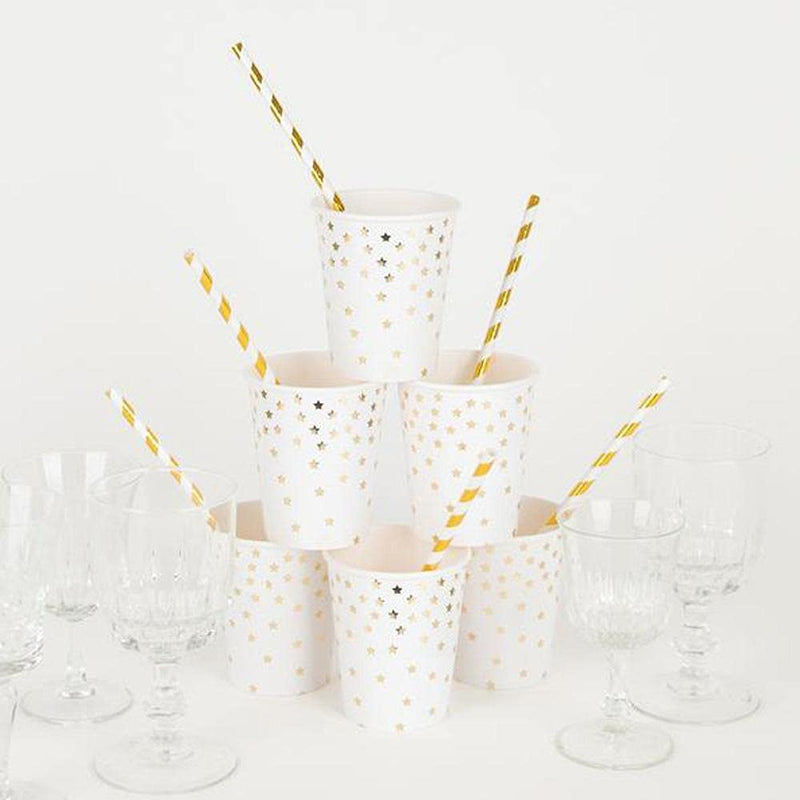 [Australia] - YYECO Disposable Gold and White Striped Paper Straws Metallic Gold Foil Paper Drinking Straws for Wedding, Celebrations, Party Supplies (100 Pack) 