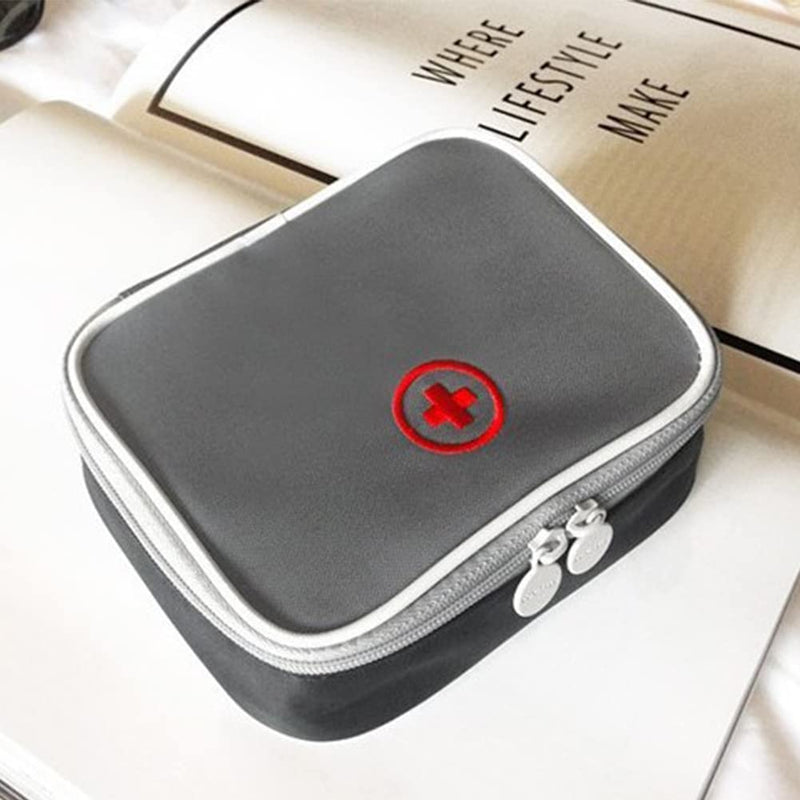 [Australia] - SwirlColor Portable First Aid Pouch Small Pill Organiser Easy Carry Empty Medicine Container With Multi-pocket for Travel 13x10x4cm (Grey) 