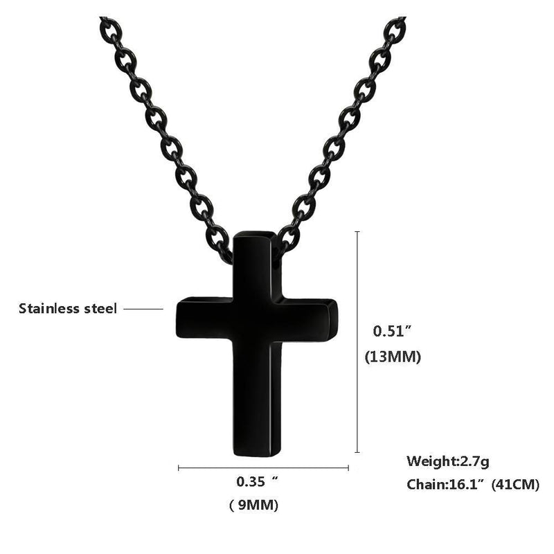 [Australia] - Eymi Children Stainless Steel Small Cross Pendant Necklace Security Hypoallergenic, 16" Chain Black 