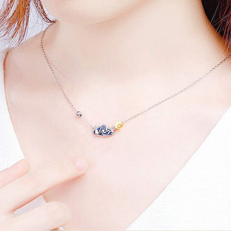[Australia] - Shuning The Only Memory Van Gogh Blue Drip Glaze Starry Night Moon Chain Choker Statement Necklaces for Women Girls 