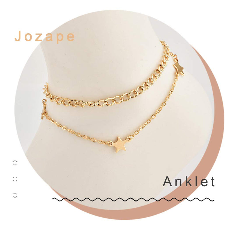 [Australia] - Jozape Layered Anklet Star Ankle Bracelets for Women and Girls (Gold) Gold 