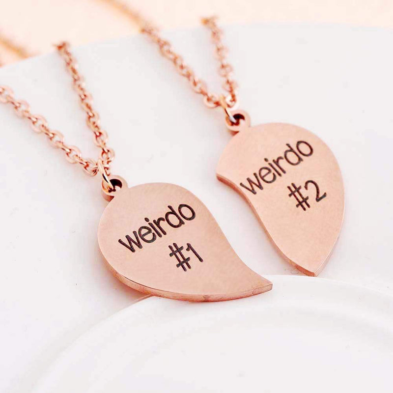 [Australia] - MJartoria Best Friend Necklaces BFF Necklace for 2 Friendship Valentines Day Gifts Split Heart Necklace Weirdo 1 Weirdo 2 Best Friends Forever Pendant Set Rose Gold-1weirdo #1 werido #2 