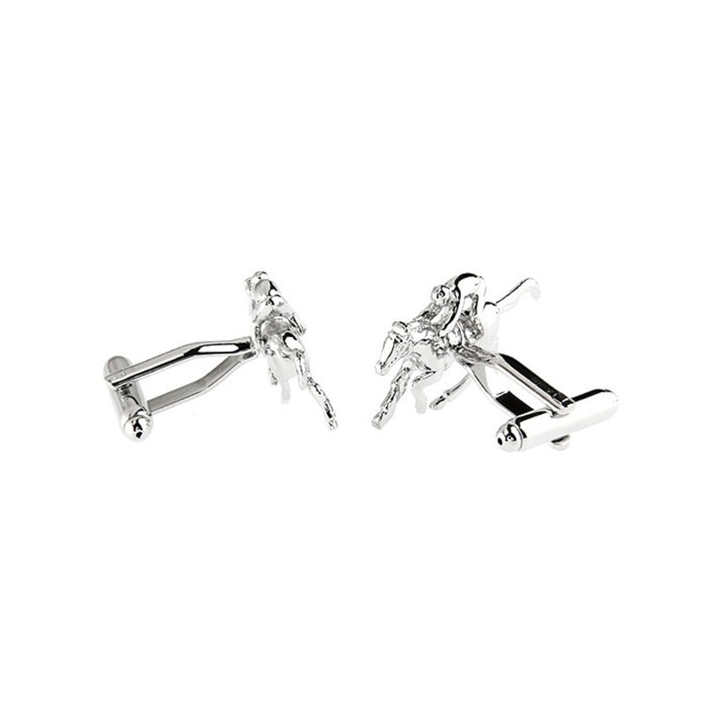 [Australia] - Sports Racing Riding Horse Races Plain Glossy White Metal Plated Steel Cufflinks 