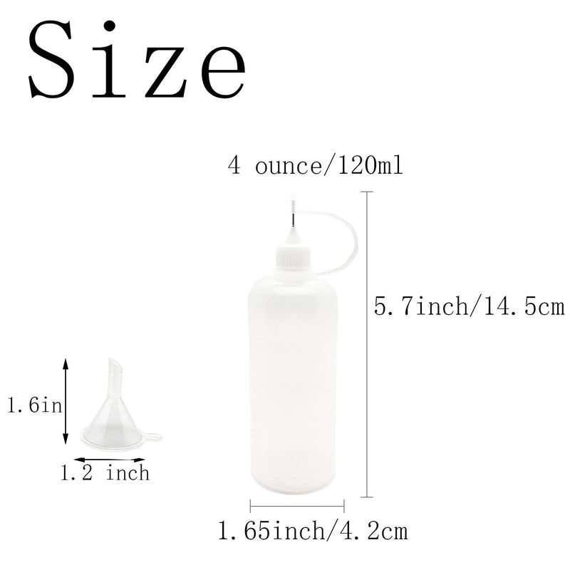 [Australia] - 5 Pcs Precision Tip Applicator Bottles, MYYZMY 4 Ounce Needle Tip Bottle, with 2 Pcs Mini Funnel, White Lid 