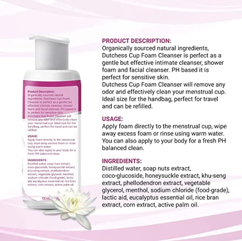 [Australia] - Dutchess Menstrual Cup Foaming Cleanser (3.4 oz) - Suitable for Silicone Menstrual Cups - PH Balanced Plant Based Ingredients 
