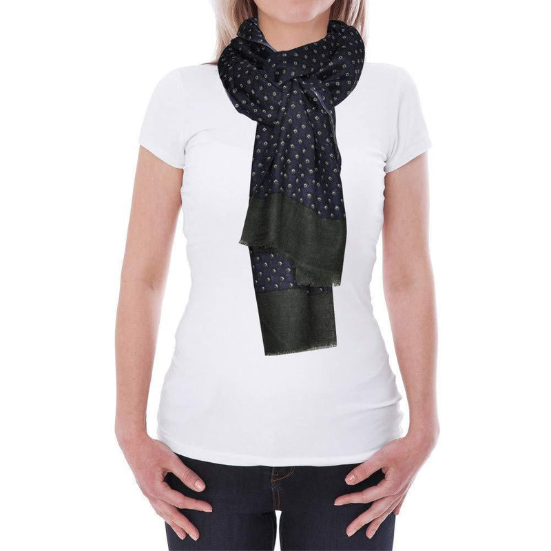 [Australia] - Scarf 100% Wool Blue Navy Small Green and White Squares 
