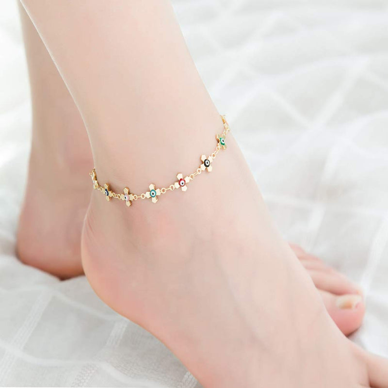 [Australia] - SOFTONES Evil Eye Anklet,14K Gold Dainty Zircon Ankle Bracelets for Women Cute Chain Evil Eye Anklets for Women Girls A 