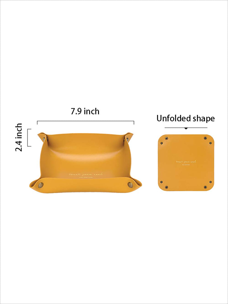 [Australia] - MDZF SWEET HOME Leather Tray Jewelry Change Keys Cell Phones Wallet Dresser Storage Valet Box Organizer, Yellow 