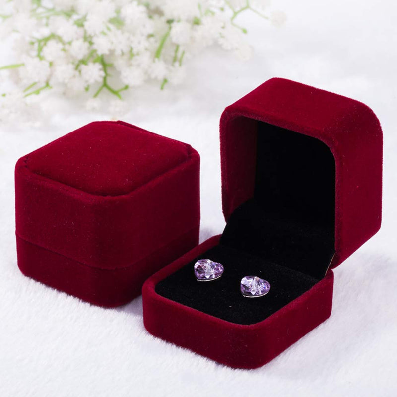 [Australia] - 2 Pack Velvet Ring Boxes, Earring Pendant Jewelry Case, Ring Earrings Gift Boxes, Jewellry Display (Wine, Ring Box) Wine 