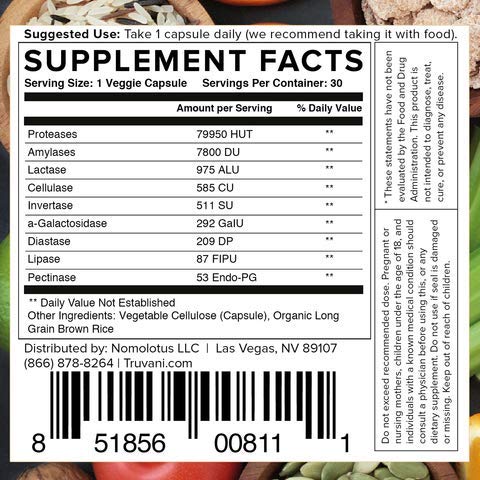 [Australia] - Truvani Digestive Enzymes | 9 Enzyme Blend | Digestive Support | Reduce Bloating | Increased Nutrient Absorption | Non-GMO Capsules| 30 Day Supply 
