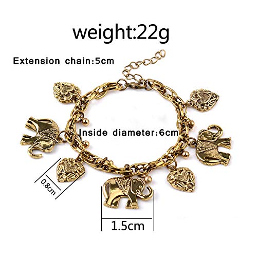 [Australia] - AILUOR Vintage Elephant Heart Bracelet, Bohemian Love Heart Elephant Animal Tassel Anklet Bracelets Charming Jewelry for Women Girl Silver 
