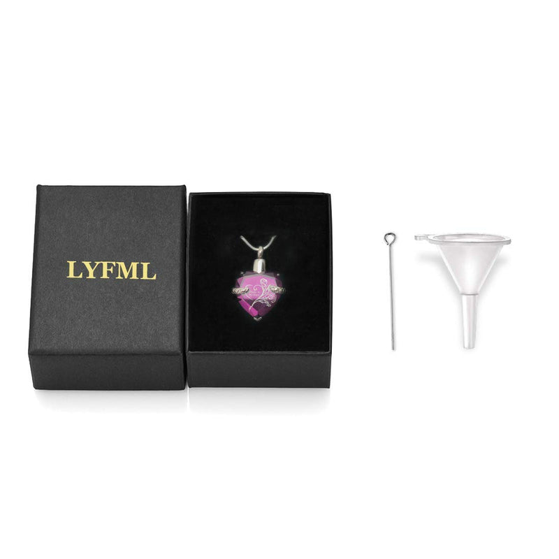 [Australia] - LYFML Heart Crystal Cremation Jewelry Urn Necklace for Ashes, Keepsake Pendant Made of Titanium Steel Support for Customization, Come with Filling Kit Purple 