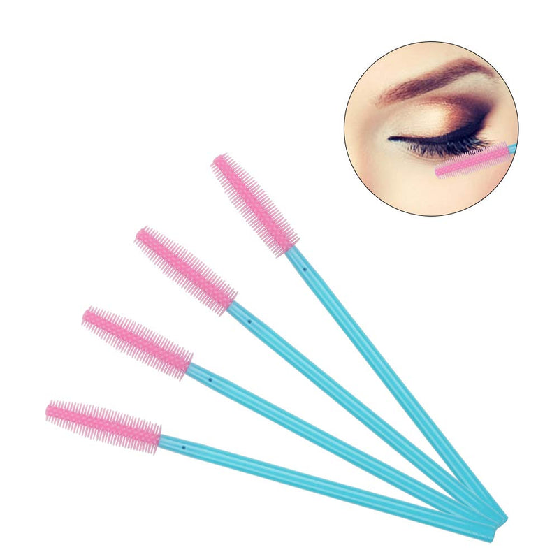 [Australia] - 100 Pcs Silicone Mascara Wands Disposable Eyelash Brushes for Extensions Lash Applicators Makeup Tool Kit, Blue/Pink Blue Handle/Pink Brush Head 