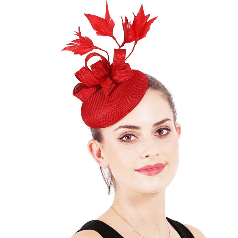 [Australia] - ORIDOOR Sinamay Fascinator Flower Feathers Pillbox Hat Headband Hair Clips for Derby Cocktail Wedding Tea Party B3 Red One Size 