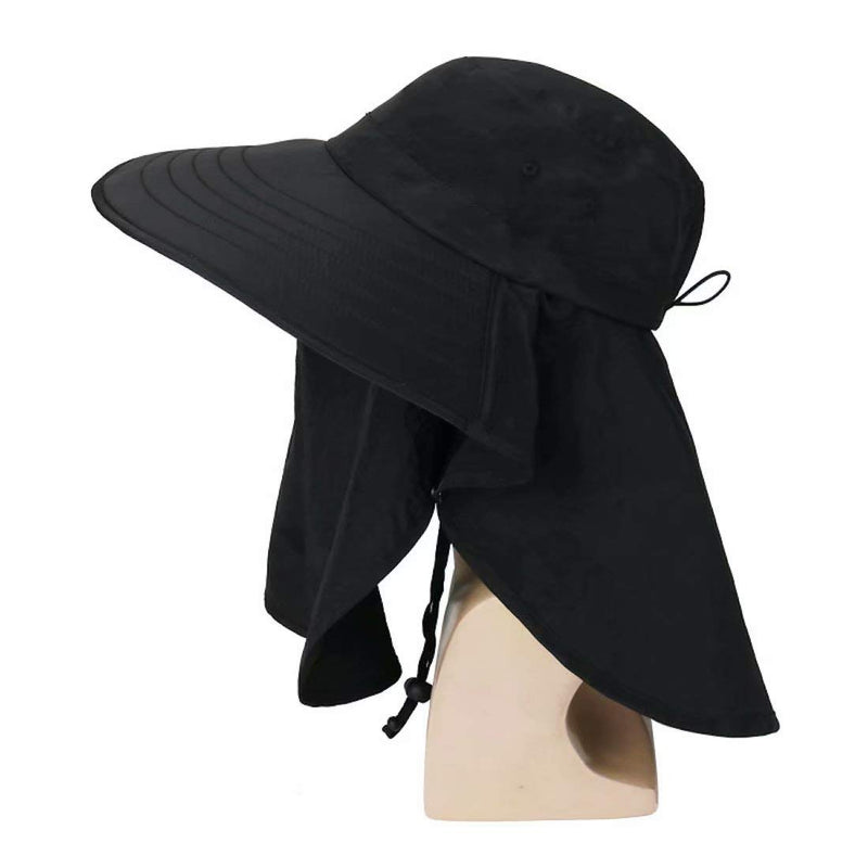 [Australia] - Home Prefer Mens UPF 50+ Sun Protection Hat Wide Brim Fishing Hat with Neck Flap Black 