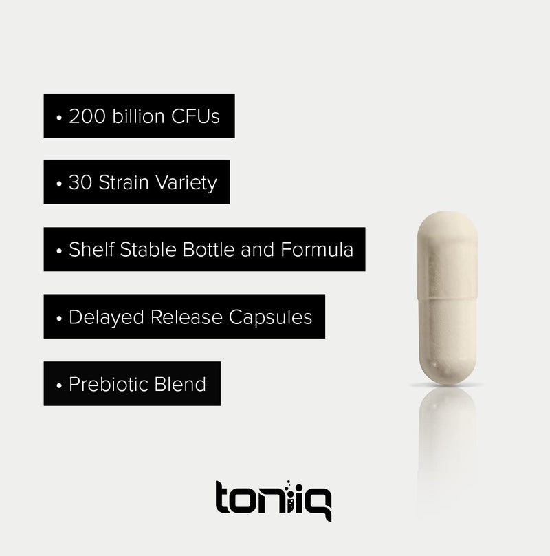 [Australia] - 200 Billion CFU Probiotic Supplement by Toniiq - 30 Verified Third-Party Tested Strains - Fully Shelf-Stable Probiotics Formula with Prebiotic Blend - Extended Release Capsules 