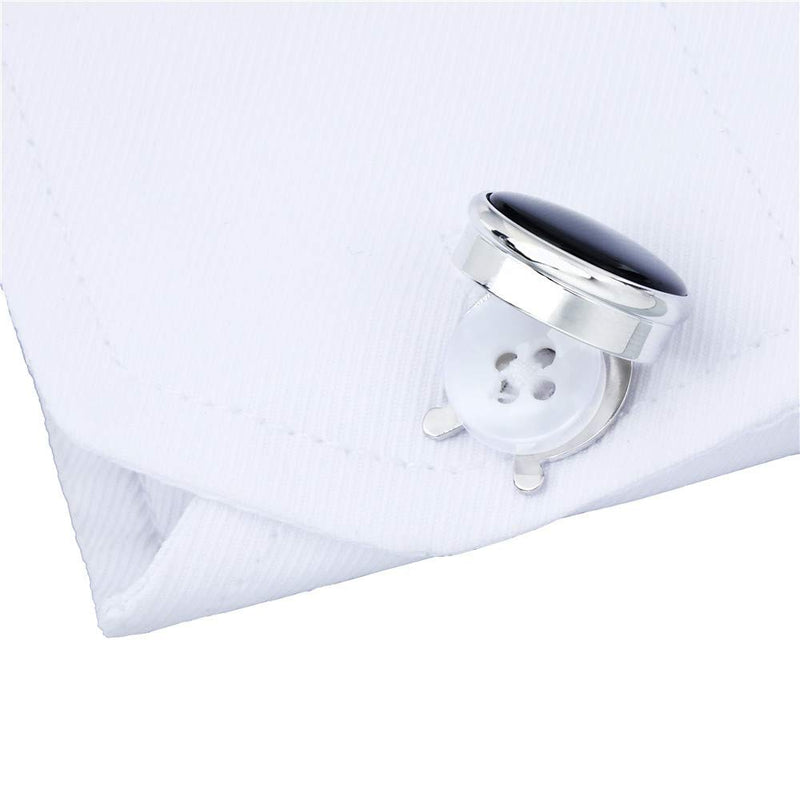 [Australia] - HAWSON Button Cover Cufflink for Men, Button Cover for Normal Shirt, Button Cover Cuff Link for Wedding Black Cat's Eye 