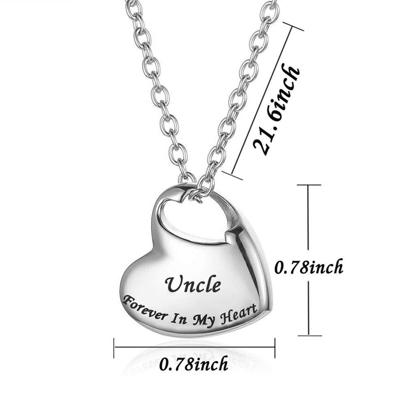 [Australia] - GISUNYE Cremation Urn Necklace for Ashes Urn Jewelry,Forever in My Heart Carved Locket Stainless Steel Keepsake Waterproof Memorial Pendant for mom & dad with Filling Kit (Uncle)… 