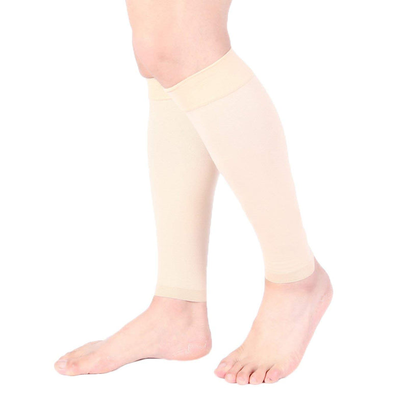 [Australia] - Doc Miller Calf Compression Sleeve Men and Women - 20-30mmHg Shin Splint Compression Sleeve Recover Varicose Veins, Torn Calf and Pain Relief - 1 Pair Calf Sleeves Pale Skin Color - Large Size 