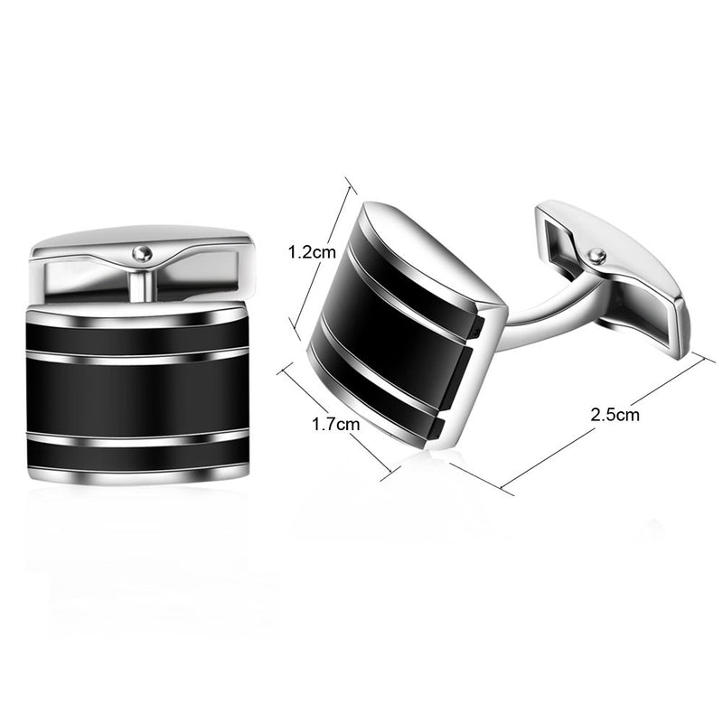 [Australia] - HONEY BEAR Rectangle Cufflinks for Mens Steel for Business Wedding Gift Black 