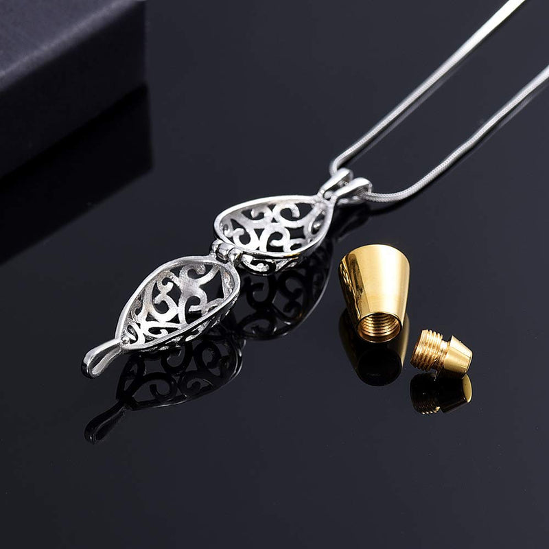 [Australia] - Lotus Flower Keepsake Locket Necklace Hold Mini Memorial Ashes Urn Jewelry for Cremation Ashes of Loved One Teardrop-Silver-Gold 