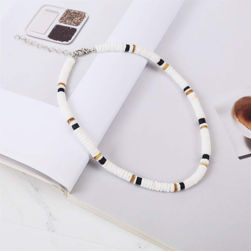 [Australia] - Femtindo Puka Shell Necklace Handmade Genuine Leather Pearl Choker Hawaiian Beach Seashell Chip Collar Necklaces for Women Mixed 